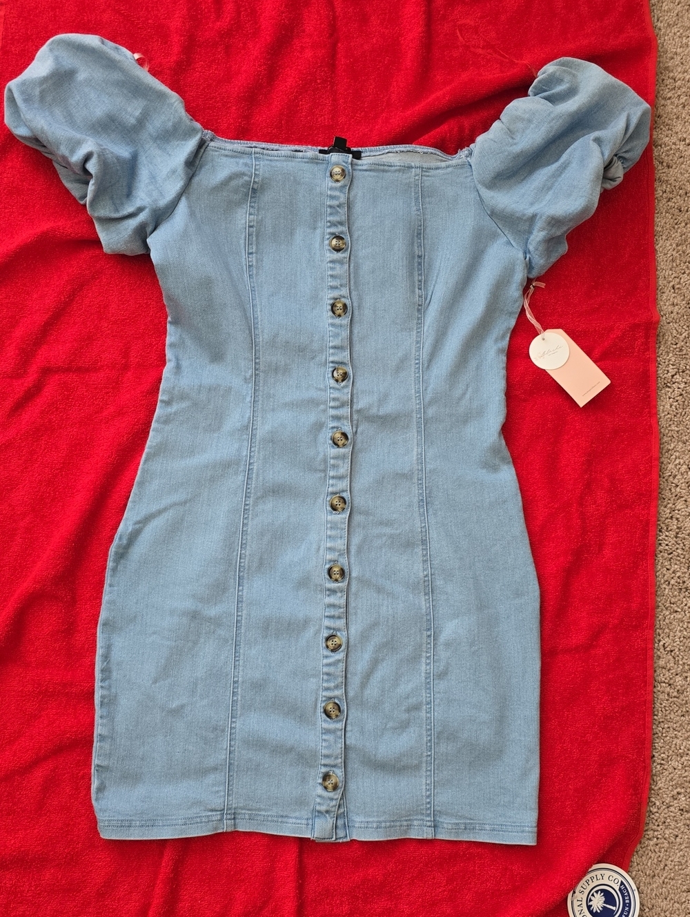 Off-Shoulder Light Blue Denim Mini Dress